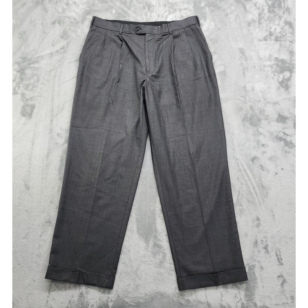 Perry Ellis Portfolio Dress Pants Mens 38/30 Gray Pleated Cuffed Polyester Rayon